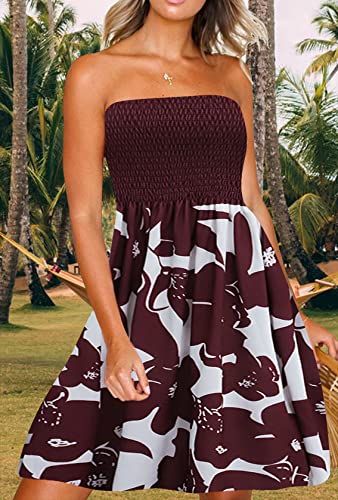 Image of Zyyfly Strapless Dress for Women Summer Beach Boho Smocked Tube Top Dress