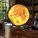 JOWHOL Illuminated Globe of the World with Wooden Stand, 8'' Vintage World Globe Built in LED Night Light for Kids&Adults' Geography Learning, Decor for Home Office Classroom