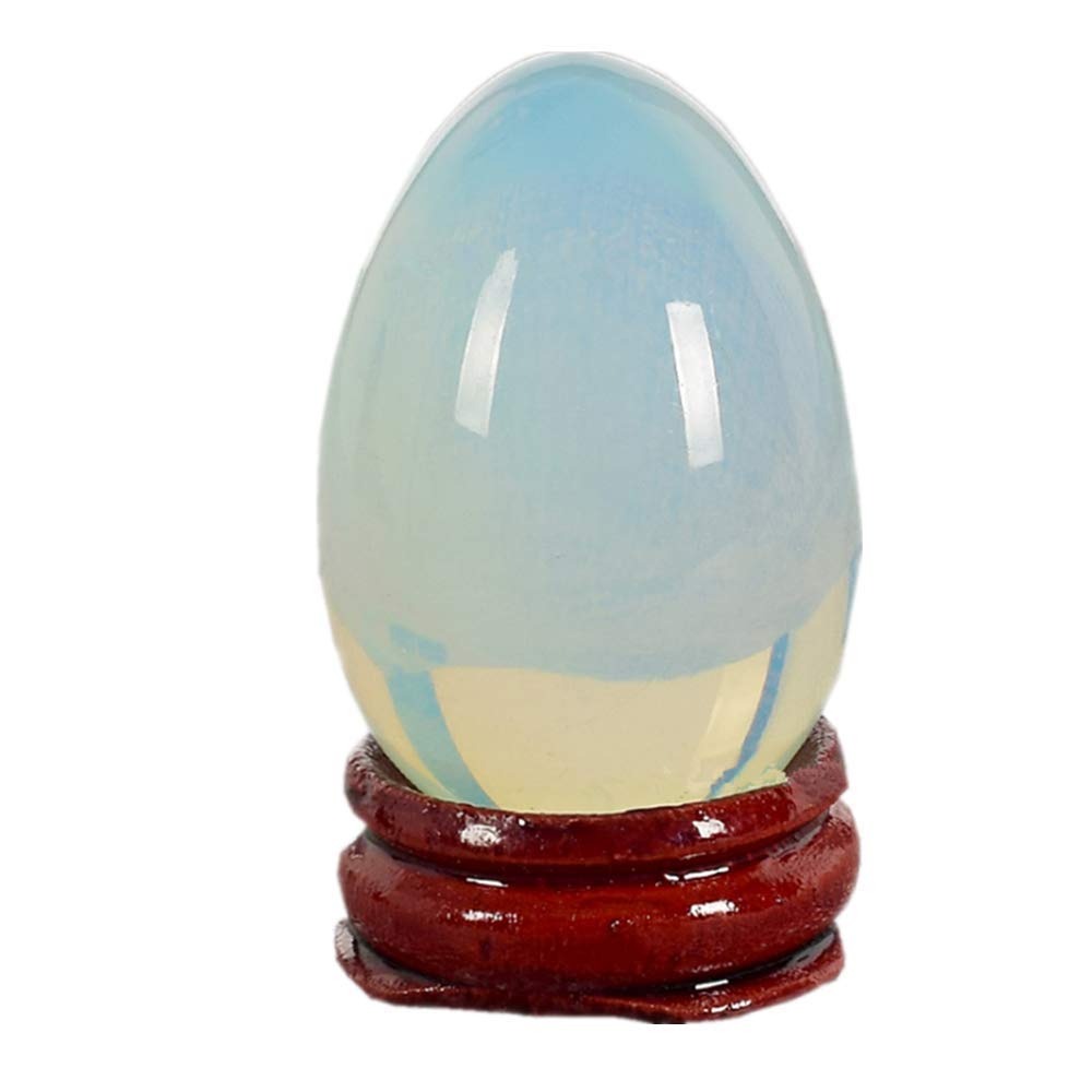 AITELEI Natural Gemstone Opal Carved Eggs Chakra Healing Crystal Reiki Crafts Eggs Sculpture Stone Crystal Quartz Figurine with Wood Stand for Home Decoration