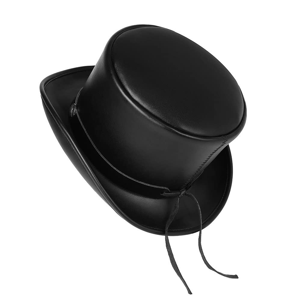 Chapeau Magique en Cuir Chapeau Plate Steampunk Gentleman Chapeau Classique Black Chapeau en Cuir Vintage pour Femmes Hommes