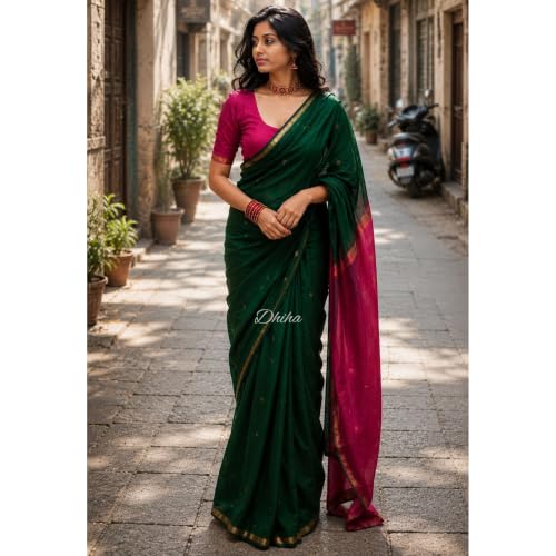 Image of Original Maheswari Cotton Silk Saree for Women | Kanjivaram Pure Silk Cotton Sari with Blouse | Zari Work | Tassels | Handloom Weave