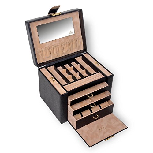 Preisvergleich Produktbild SACHER Schmuckkoffer Marta / Saffiano / schwarz / Handmade in Germany / Schmuckaufbewahrung