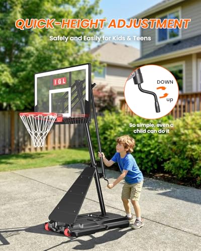 Image of IGL Basketball Hoop Outdoor 47 Inch, Height Adjustable 5.3-10 FT, Portable Basketball Goal with Shatterproof Backboard for Kids Teens Adults, Backyard Driveway