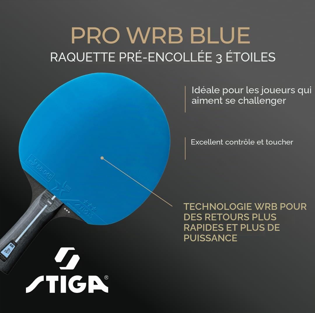 STIGA Raquette de Ping Pong Pro WRB Blue Edition 3 Étoiles Tennis de Table