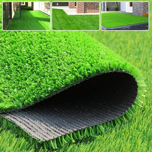 honeypet Indoor and Outdoor Balcony Faux Fake Grass Rug with Drainage Holes 4 Feet X 8 Feet Artificial Grass Carpet Artificial Turf Mat Customizable Fake Grass Lawn Synthetic Green Grass