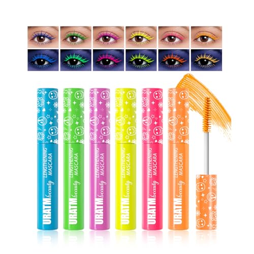 6 Colors Mascara for Eyelashes Voluminous Eyelash Mascara Red Orange Yellow Purple Green Blue Colored Lengthening Defining Curling Eyelashes Waterproof No Smudge Eyes Makeup