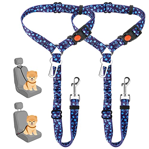 Image of SlowTon Dog Seat Belt for Car, 2 Pack Dog Car Harness Seatbelt with Bungee