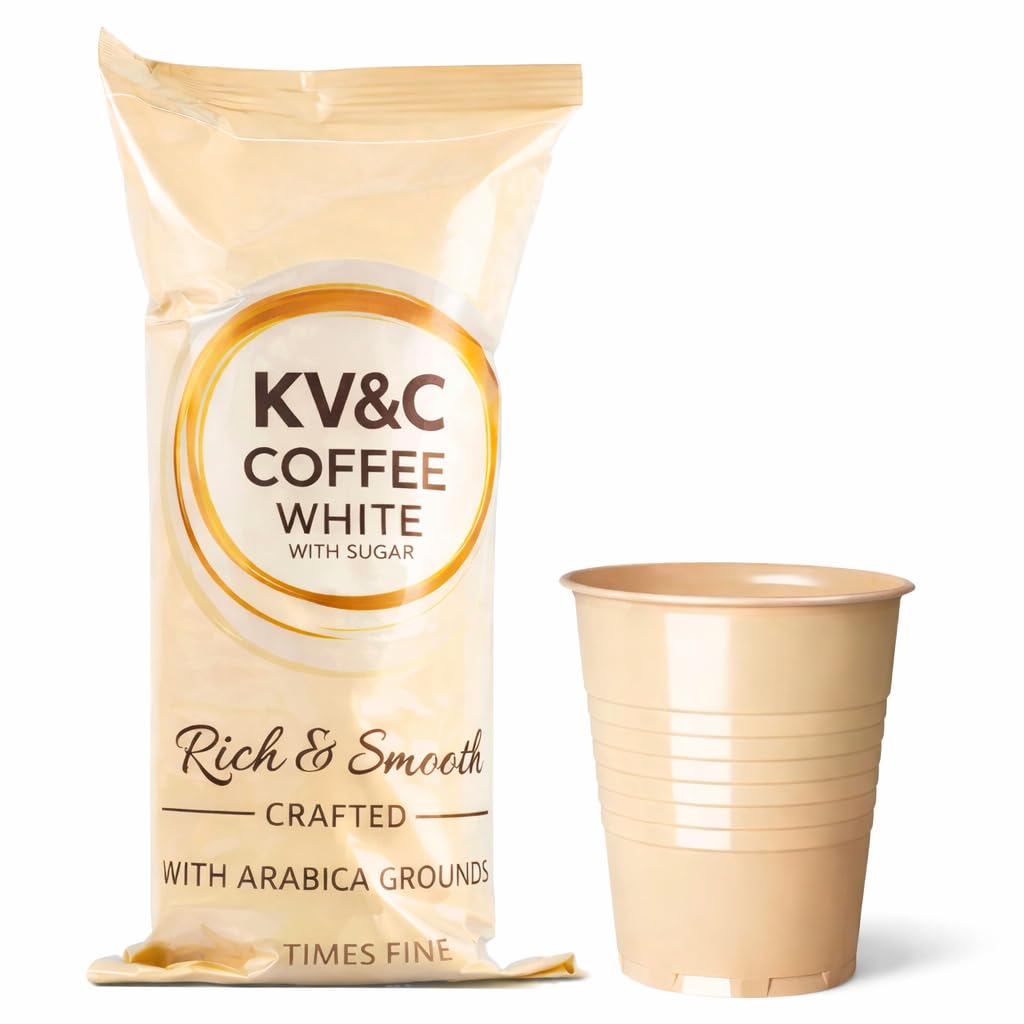KV&C - Instant White Coffee | In Cup Vending Machines | Camping | Travel | 73mm | INCUP KLIX Drinks (WHITENER + SUGAR - 25 CUPS (1 SLEEVE))