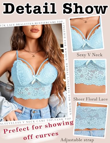 Image of Avidlove Lace Bralette for Women Lingerie Spaghetti Adjustable Strap Tank Camisole Crop Top