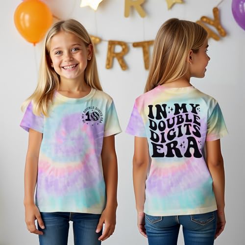Image of IZYJOY in My Double Digits Era Shirts Girls 10th Birthday T-Shirts 10 Years Old Birthday Party Short Sleeve Summer Tee Tops
