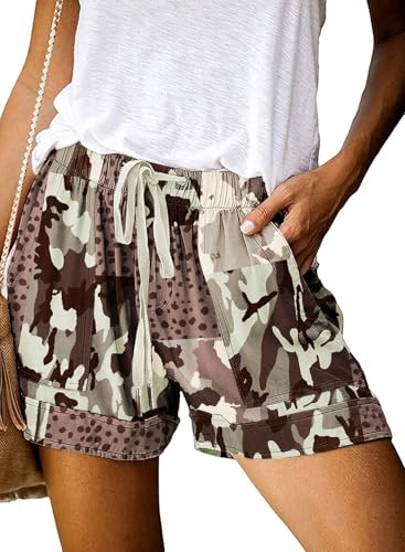 Wielsscca Womens Shorts Casual Drawstring Summer Trendy Elastic Waist Lightweight with Pockets Leopard Print Y-03 M