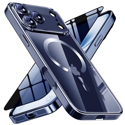 Image of Magnetic for iPhone 17 Pro Case with Privacy Screen Protector & Full Camera Cover,[Non-Yellowing] Shockproof Clear Phone Case Compatible with MagSafe Women Girls for iPhone 17 Pro,Blue