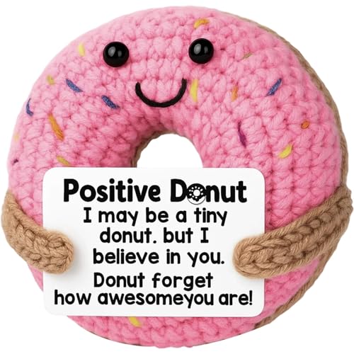 SrgPui Emotional Support Crochet Positive Crochet Donut Stress Relief Motivational Present Emotional Support Gift with Inspirational Card Mental Health Gifts for Women Birthday and Graduation