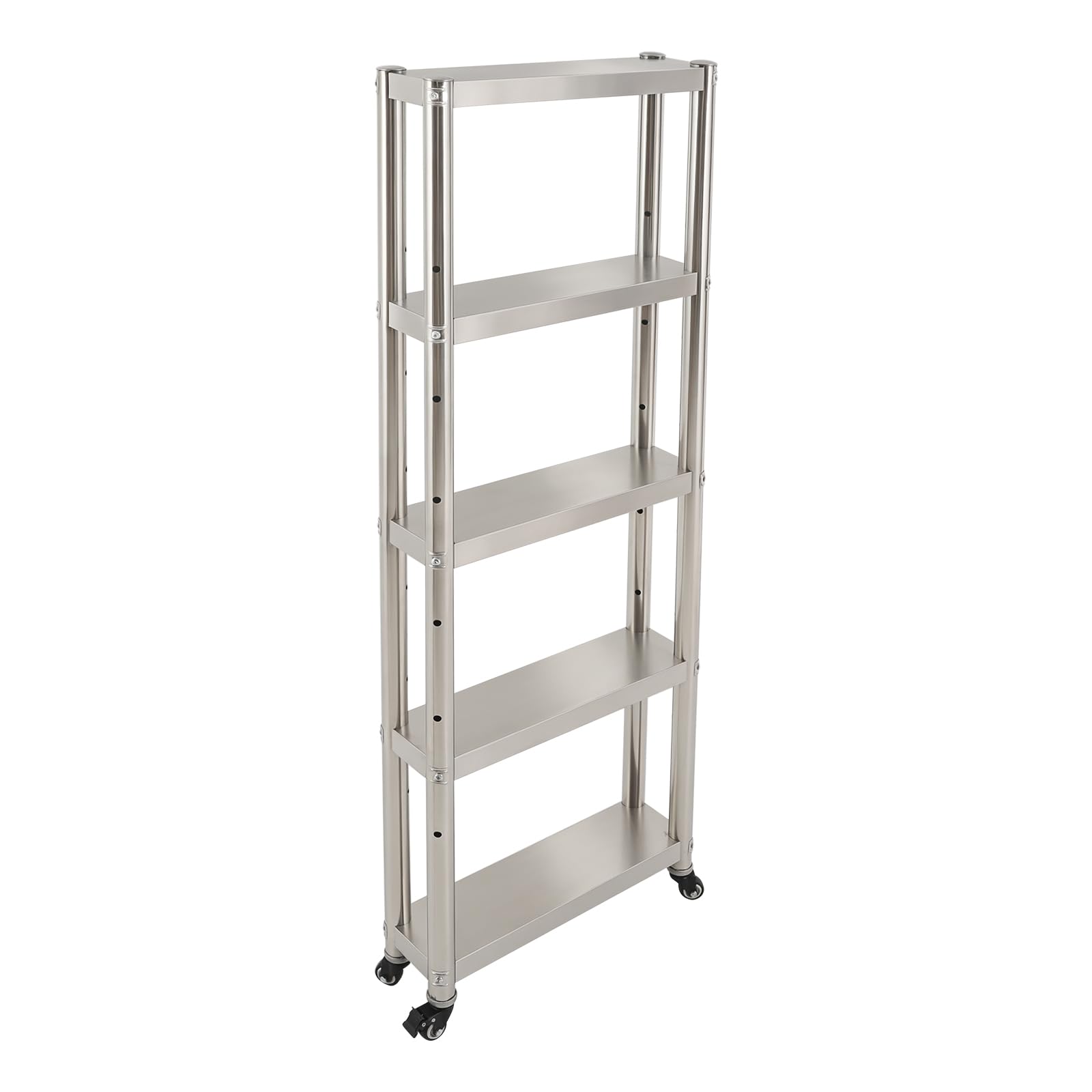 Carrello da cucina a 5 ripiani, sottile, in acciaio inox, con ruote