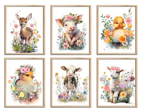 Image of LNLAGBO Baby Watercolor Farm Animals Nursery Wall Art Prints,Cute Baby Animal Nursery Farm Wall Art, Animals Themed Posters for Farmhouse Kids Room Decor,Set of 6(8"X10"Unframed)