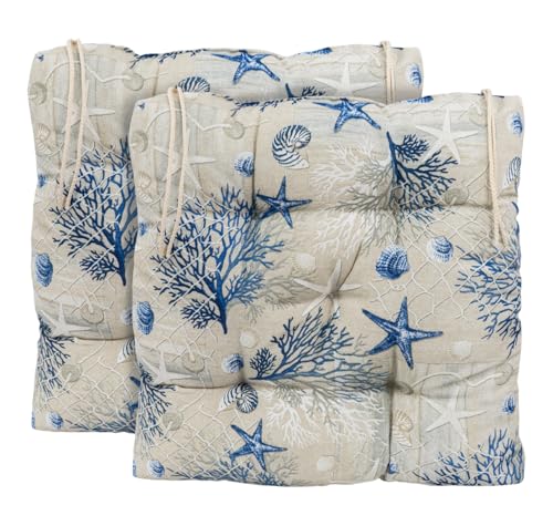 CHELY INTERMARKET Cojines Silla 50x50cm Pack 2 Unidades Relleno Mullido Mar Azul 5 Pespuntes Acolchado Exterior Interior Decorativos Suaves Estables Lavables Terraza Jardín