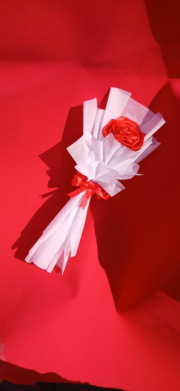 Buy Handcrafted Rose Bouquet, Single Red Rose with White Tissue