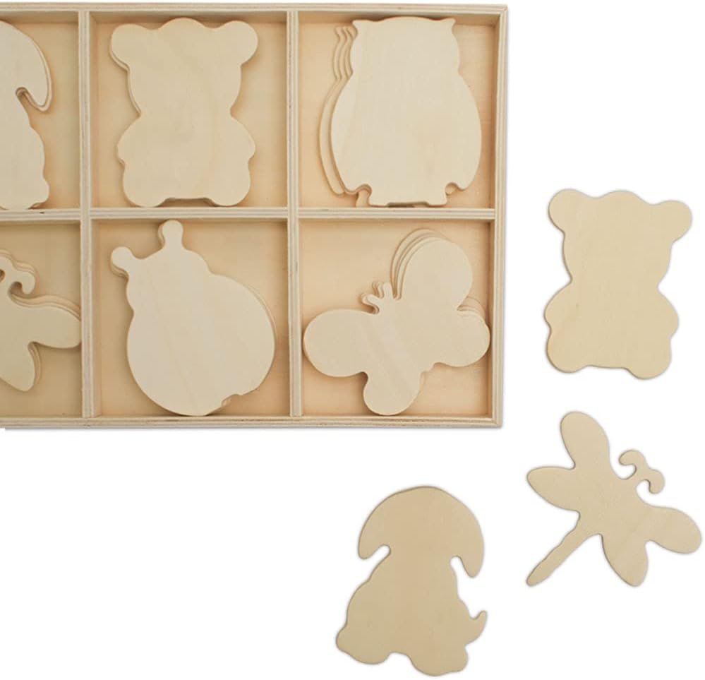Natural Wood Sorting Tray with Wood Animal Cutouts for DIY Crafting and Practical Life Activity, by Woodpeckers