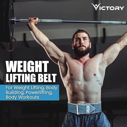 Image of VICTORY Weight Lifting Belt, Genuine Leather Weight Lifting Belt 4 inch inch Durable Comfortable Lower Back Support for Men Women | Body Fitness Gym Back Support Weightlifting Belt (Grey, L)