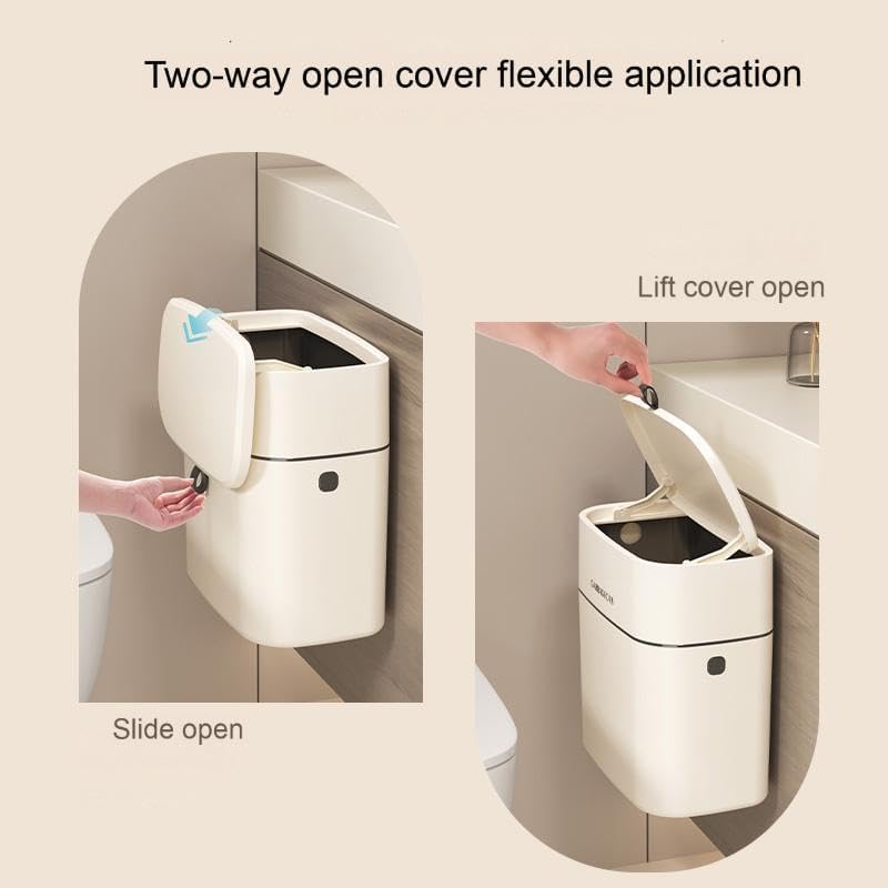 Image of Small Trash Can with Lid - 9L Hanging Trash Can for Kitchen Cabinet Door, Food Waste Bin for Kitchen Counter, Cabinet Bathroom RV Bedroom Camping, Beige (2.4 Gallon)