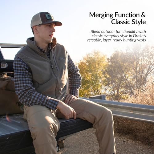 Image of Drake Waterfowl Camp Fleece Durable Moisture-Wicking Lightweight Breathable Full-Zip Casual Outdoor Hiking Vest with Pockets