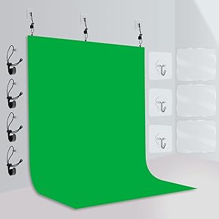 EMART Green Screen Backdrop 2.6 x3m | Wall Mount | GreenScreen Backdrop Sheet Cloth for Zoom Streaming, Polyester Fabric Material Background for Photography Video, Virtual Chromakey Curtain for Gaming
