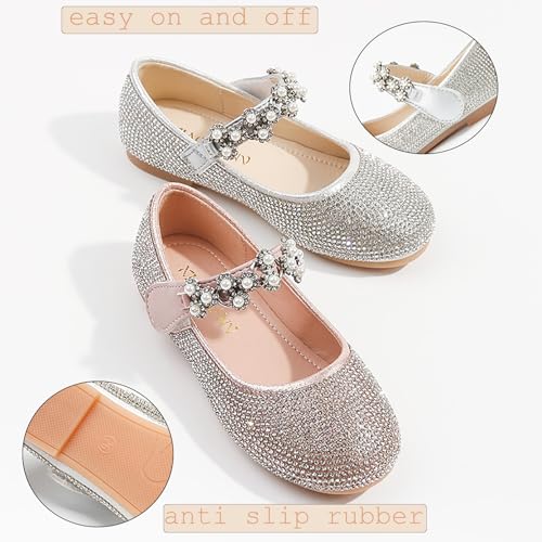 Mnplciea Sparkle Mary Jane Shoes for Girls Pearls Ballerina Flats Princess Rhinestone Party Dress Shoes2