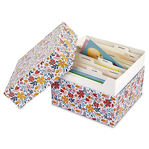 Current Blossom Floral Greeting Card Organizer Box with Dividers - Storage for 140+ Cards by Occasion and Recipient Christmas Birthday Sympathy Cards Photos Large 7 x 9 x 9-1/2