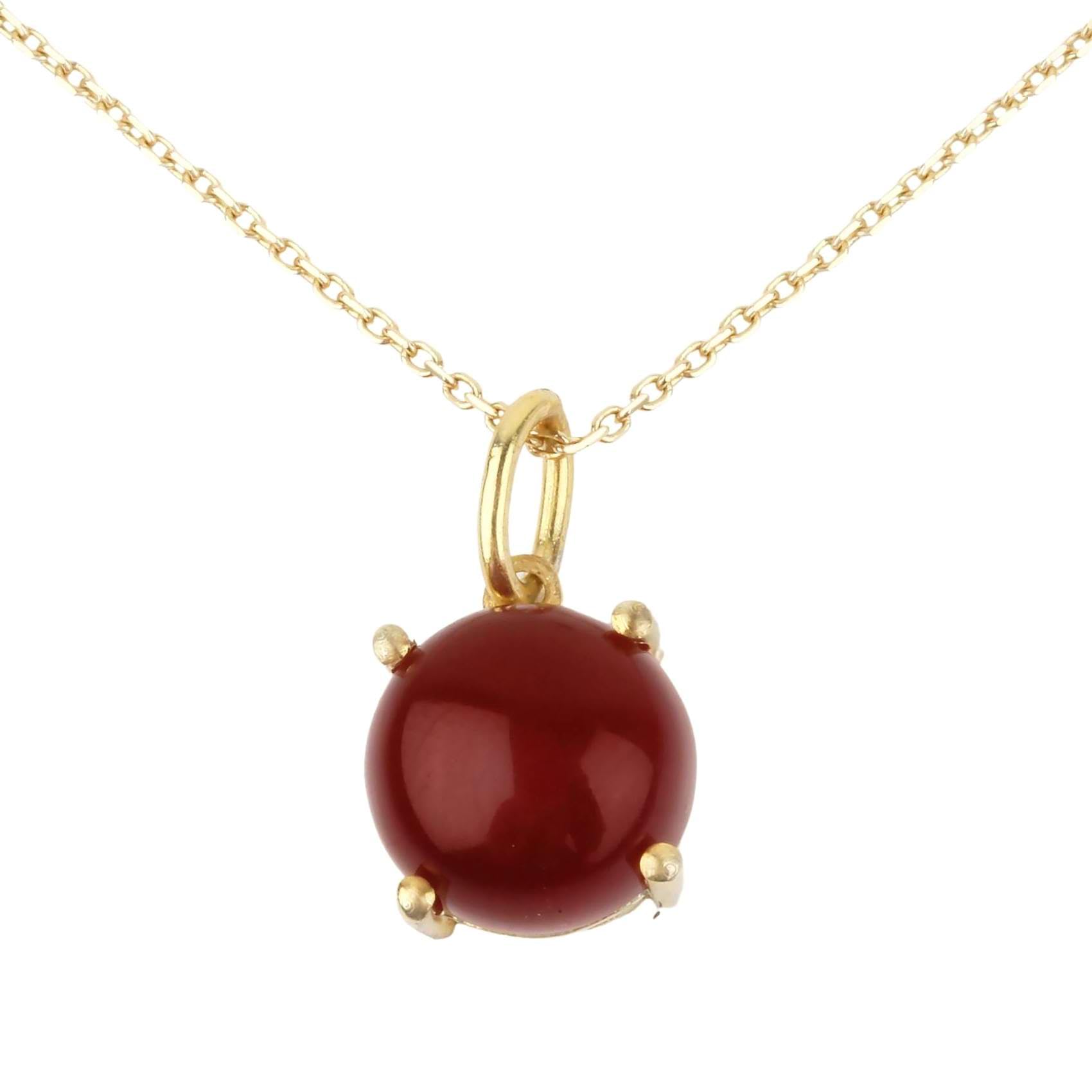 14k Solid Gold Round Blood Red Hakik Aqeeq Stone Necklace - Circle Agate Akik Pendant, Positive Energy Gemstone Jewelry, Men Women Gift, 10mm Round Yemeni Hakik (14k Solid Gold)