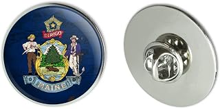 Rustic Maine State Flag Distressed USA Metal 1.1" Tie Tack Hat Lapel Pin Pinback