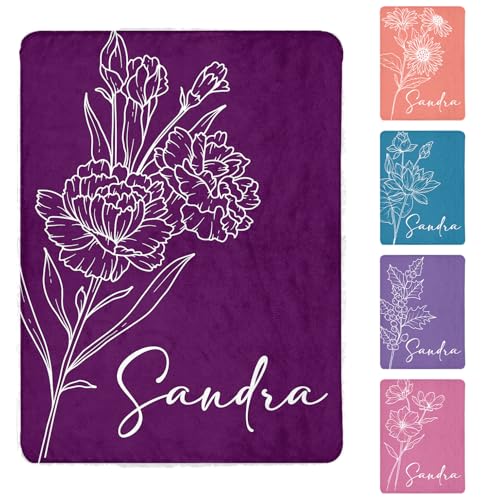 SBQMVGNZ Custom Name and Birth Month Flowers Blanket for Mom Grandma, Personalized Seasonal Memorial Throw Blanket for Couch Sofa Bed Home Decor Mother's Day Christmas Birthday Gift