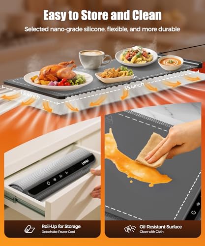 Image of Warming Mat for Food, 36x15 Inch, Dark Grey, Fast Heat, Child Lock