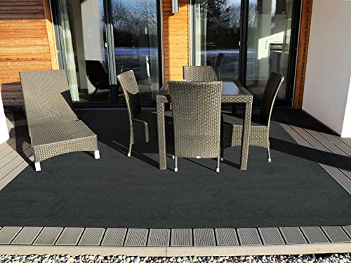 Balkon Rasen Rasenteppich im Festmaß Vliesrasen mit Noppen - Anthrazit Uni, 200 x 150 cm, Wasserdurchlässiger Vlies-Kunstrasen
