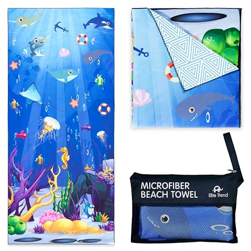 Elite Trend Quick Dry Towel Large 63x31 Inch - Microfiber Beach Towel - Perfect for Beach, Travel, Swimming, Pool, Yoga, Hiking, Camping - Lightweight, Fast Drying, Compact for Adults (Sea Animal)