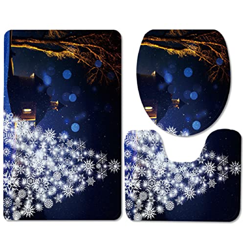 Badematte Set 3 Teilig,Silberner Weihnachtsbaum 3D Badvorleger rutschfest Waschbar, Badezimmerteppich Teppich,U-förmiger…