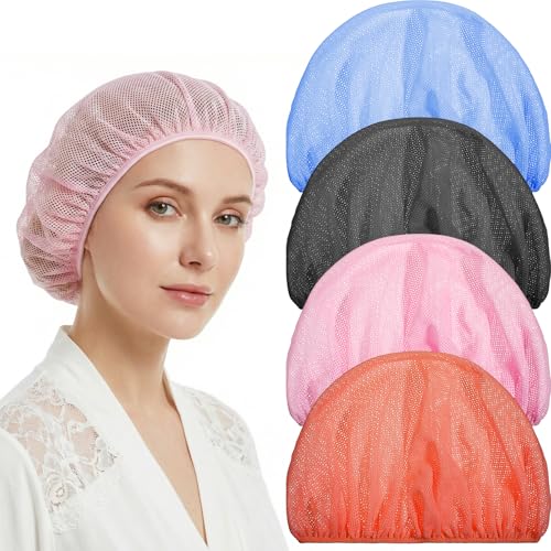 Tyqour 4 Stück Haarnetze Aus Netzgewebe Zum Schlafen Schlafhauben Für Damen Haarnetze Zum Schlafen Bunte Elastische Trockenhauben (Mehrfarbig)