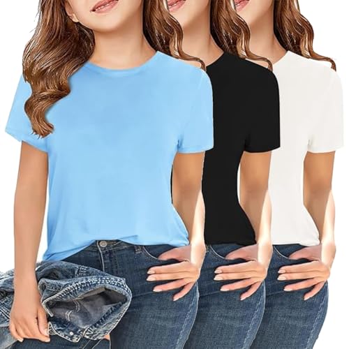 Image of Girls Short Sleeve Tee Shirts Kids Summer Crewneck Tops 5-14 Years