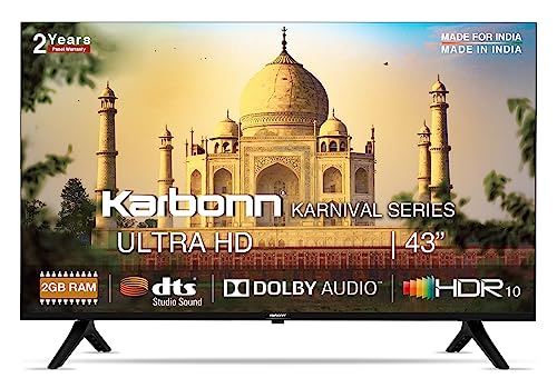 Karbonn 109 cm (43 inches) Karnival Series 4K Ultra HD Smart Android IPS LED TV KJS43ASUHD (Black) Karbonn 109 cm (43 inches) Karnival Series 4K Ultra HD Smart Android IPS LED TV KJS43ASUHD (Black)