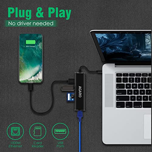 Image of AGARO 5in1 Type C to USB A + MMC + Ethernet Converter, 2 USB 3.0, SD And TF Card Reader