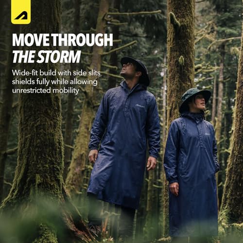 Image of Boldfit Rain Coat Poncho for Men & Women Waterproof Unisex Full Length Poncho, Top Easy Adjustable, Waterproof Outdoor Rainwear- Navy, OneSize