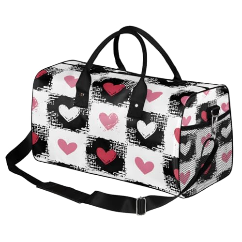 Valentine's Day Travel Duffle Bag for Women Men Foldable Waterproof Weekender Bag Carry on Tote for Overnight Sports Gym Romantic Love Theme Pink and Red Heart2