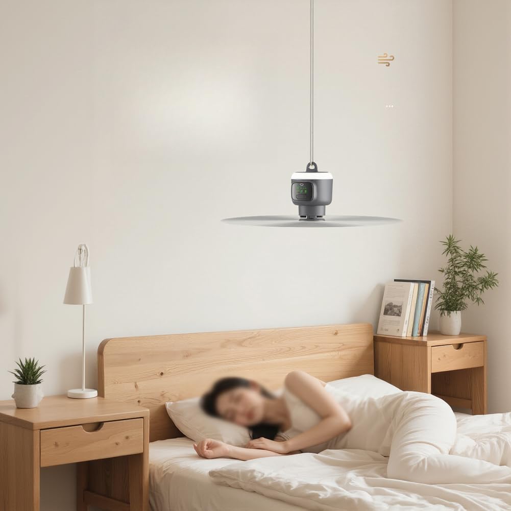 Ventilador de techo portátil, ventilador recargable con control remoto, batería de 12000 mAh, 4 velocidades, 3 temporizadores, silencioso para camping, dormitorio, hogar