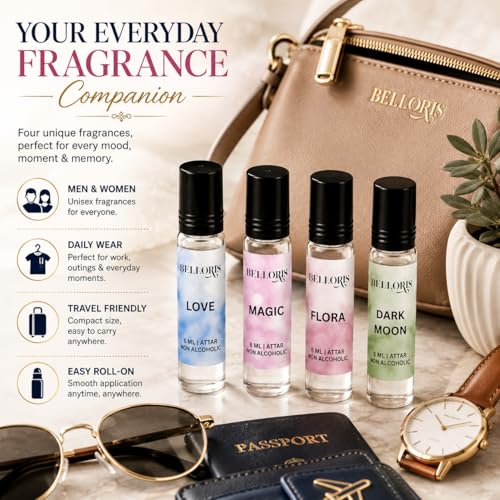 Image of Premium Attar Gift Set for Men & Women | Love, Magic, Flora & Dark Moon | Non Alcoholic Roll-On Perfume Oil | Long Lasting Fragrance | 4 x 6ml (24ml Total)