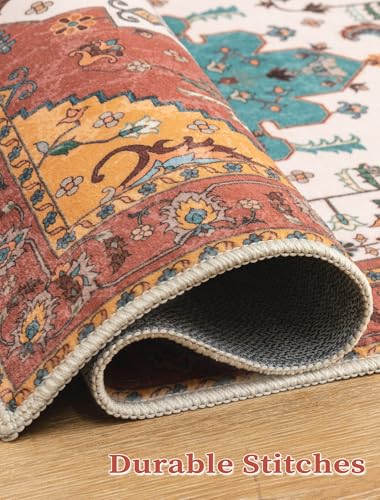 SERISSA Boho Washable Runner Rug, 2'6"x8' Non-Slip Vintage Orange Hallway Kitchen Runner Rug Ultra Soft Print Distressed Floor Carpet for Bedroom Bathroom Laundry Living Room