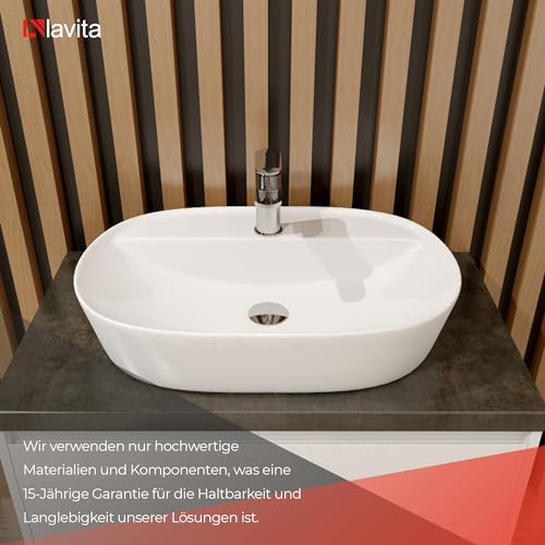 LAVITA Aufsatzwaschtisch Pereya Aufsatzwaschbecken Rechteckig Waschbecken ohne Überlauf und mit Hahnloch Aus hochwertigem Porzellan Waschtisch modernes Badkeramik Waschplatz 50,5x38,5x12 cm Weiß Glanz – Bild 6