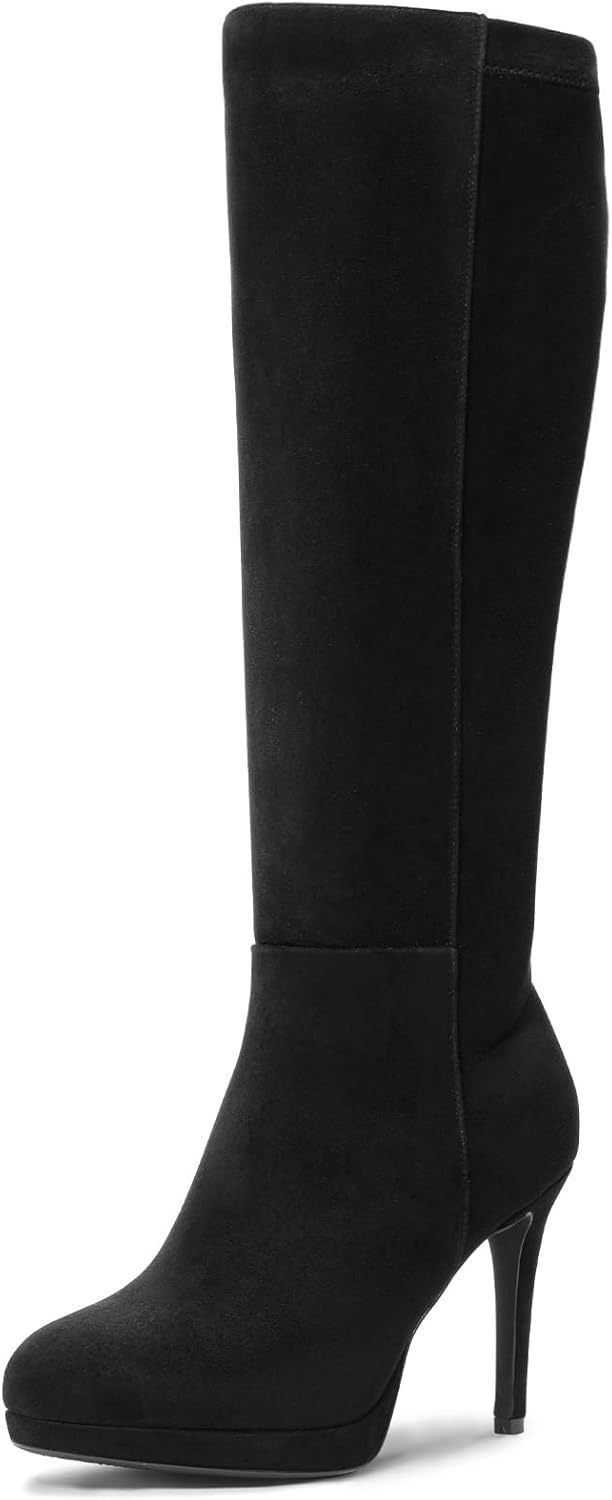 Lumeheel Black Knee High Boots Women - Platform Pointed Toe Stiletto Heel Suede Tall Boots for Fall Winter