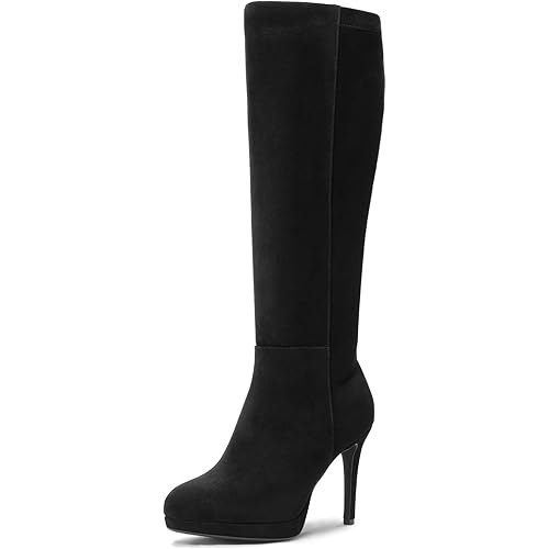 Lumeheel Black Knee High Boots Women - Platform Pointed Toe Stiletto Heel Suede Tall Boots for Fall Winter