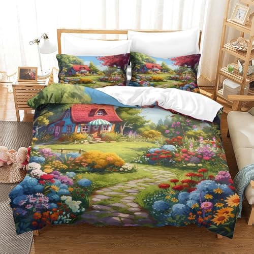 Housse de couette imprimé 3D de qualité supérieure motif cottage - 3