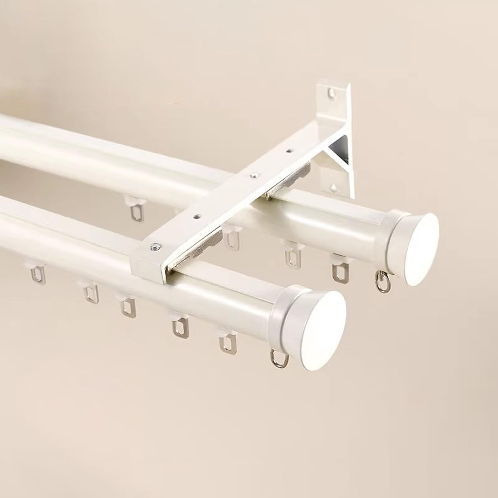 GLDYTVF Heavy Duty Double Curtain Track System 100-600cm - Wall Mounted Aluminum Sliding Rods for Room Dividers & Drapes with Silent Rollers - 1.5m (4.9ft) - White
