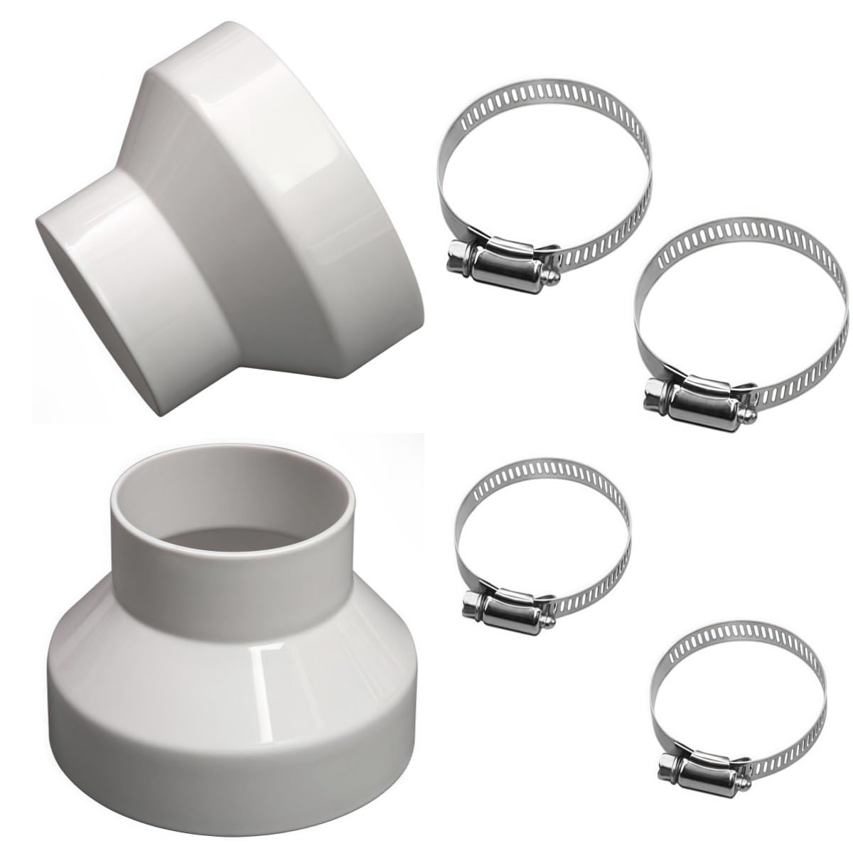 2x Abluftschlauch Adapter 150 Auf 100 Mm – Reduzierverbinder Mit Edelstahl-Schlauchschellen Für Dunstabzug & Lüftung